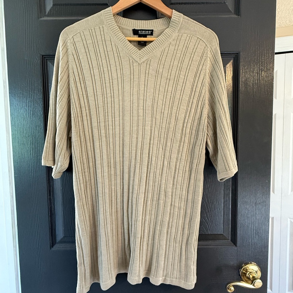 Dockers Slates Men's Ribbed V-Neck Sweater in Beige Size Large